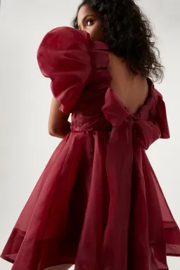 Aje Gretta Organza Mini Dress Burgundy Size 8 for rent on The Volte - image 2