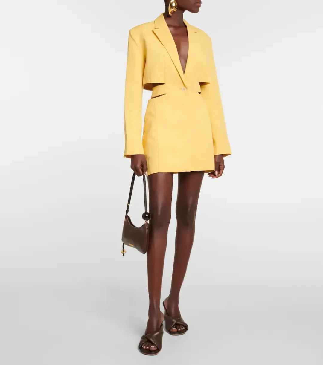 Jacquemus La Robe Bari Linen-blend Mini Dress Yellow  Size 8 for rent on The Volte - main image