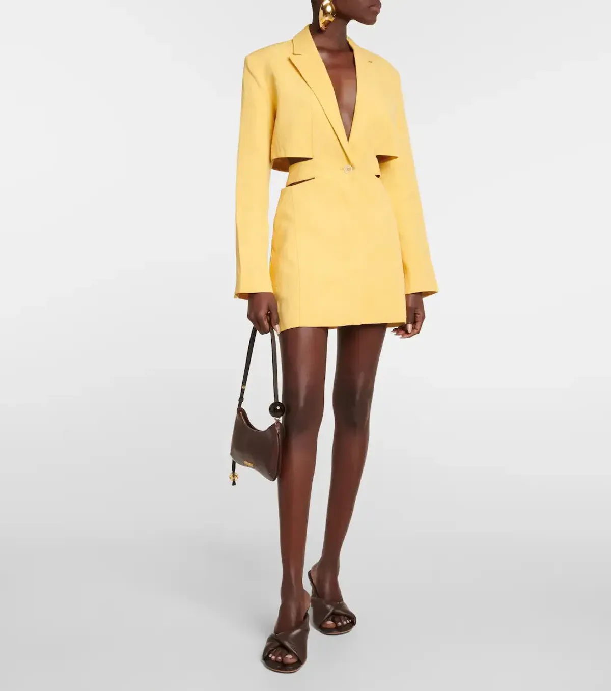 Jacquemus La Robe Bari Linen-blend Mini Dress Yellow  Size 8 for rent on The Volte - main image