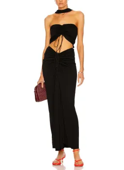 Christopher Esber Reversed Halter Disconnect Ruched Maxi Dress in Black Size 10 for rent on The Volte - image 1