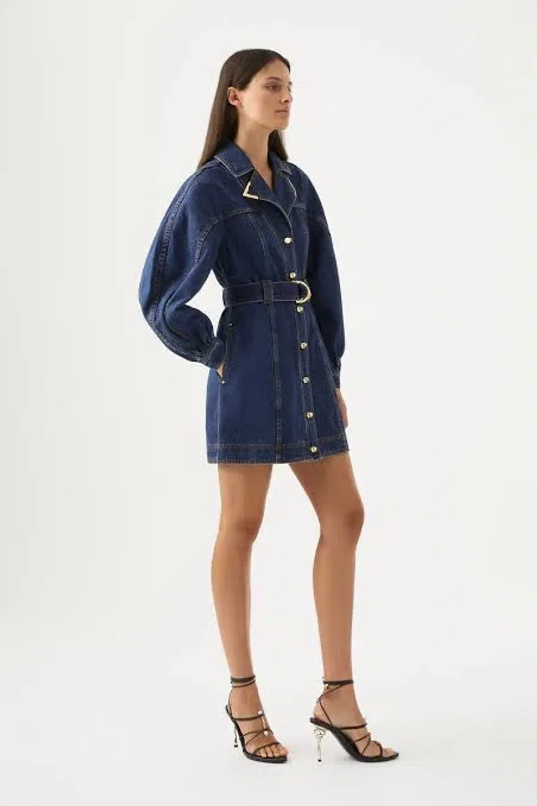 Aje Elena Belted Denim Mini Dress Washed Indigo Size 10 / M for rent on The Volte - main image