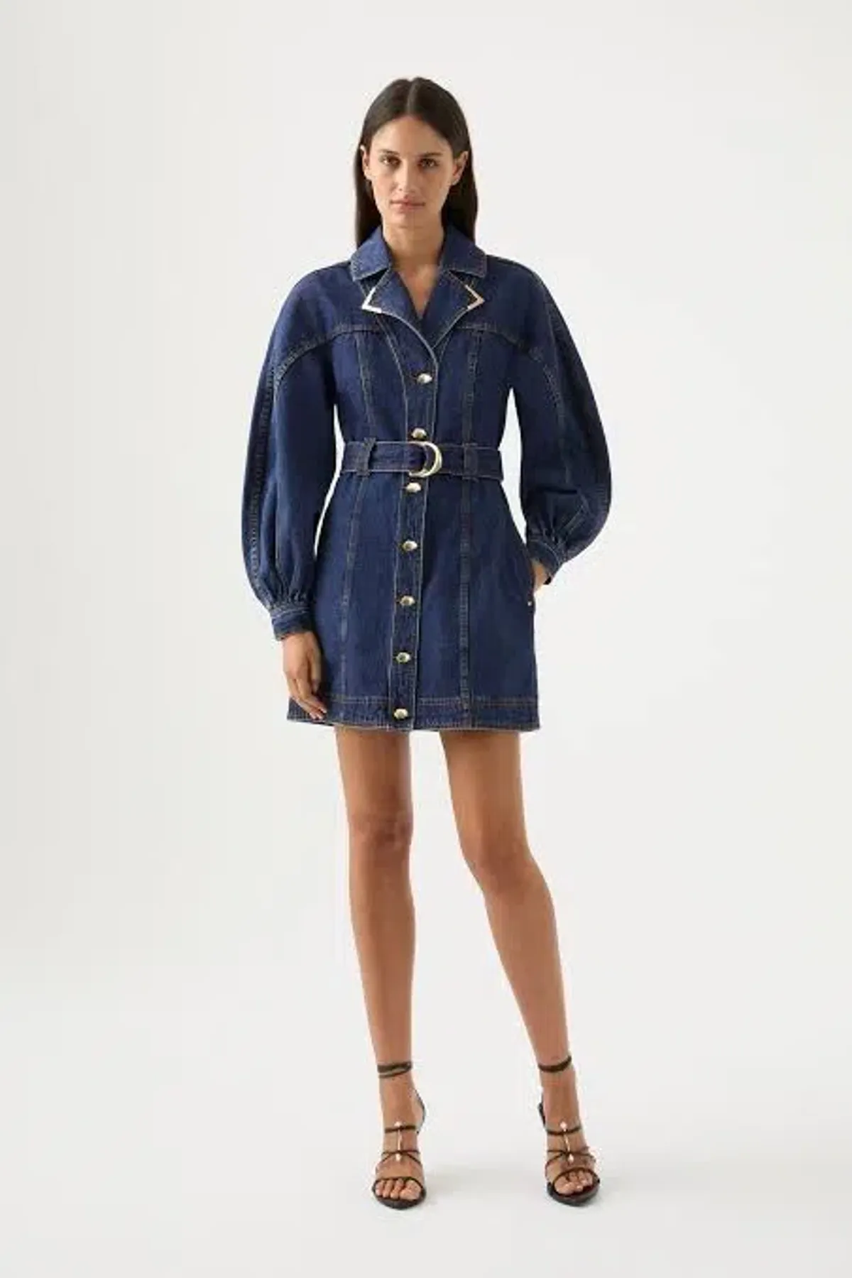 Aje Elena Belted Denim Mini Dress Washed Indigo Size 10 / M for rent on The Volte - main image