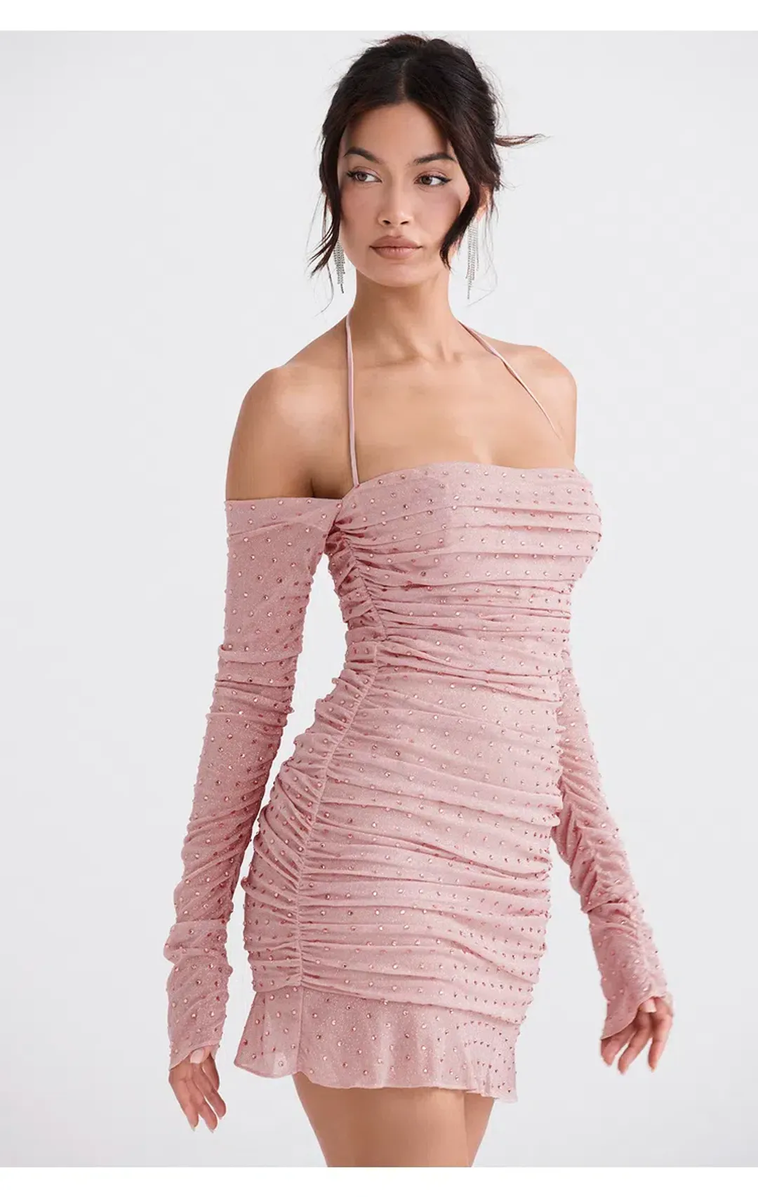 House of CB Estella Crystallised Mini Dress Soft Pink Size XS / AU 6 for rent on The Volte - main image