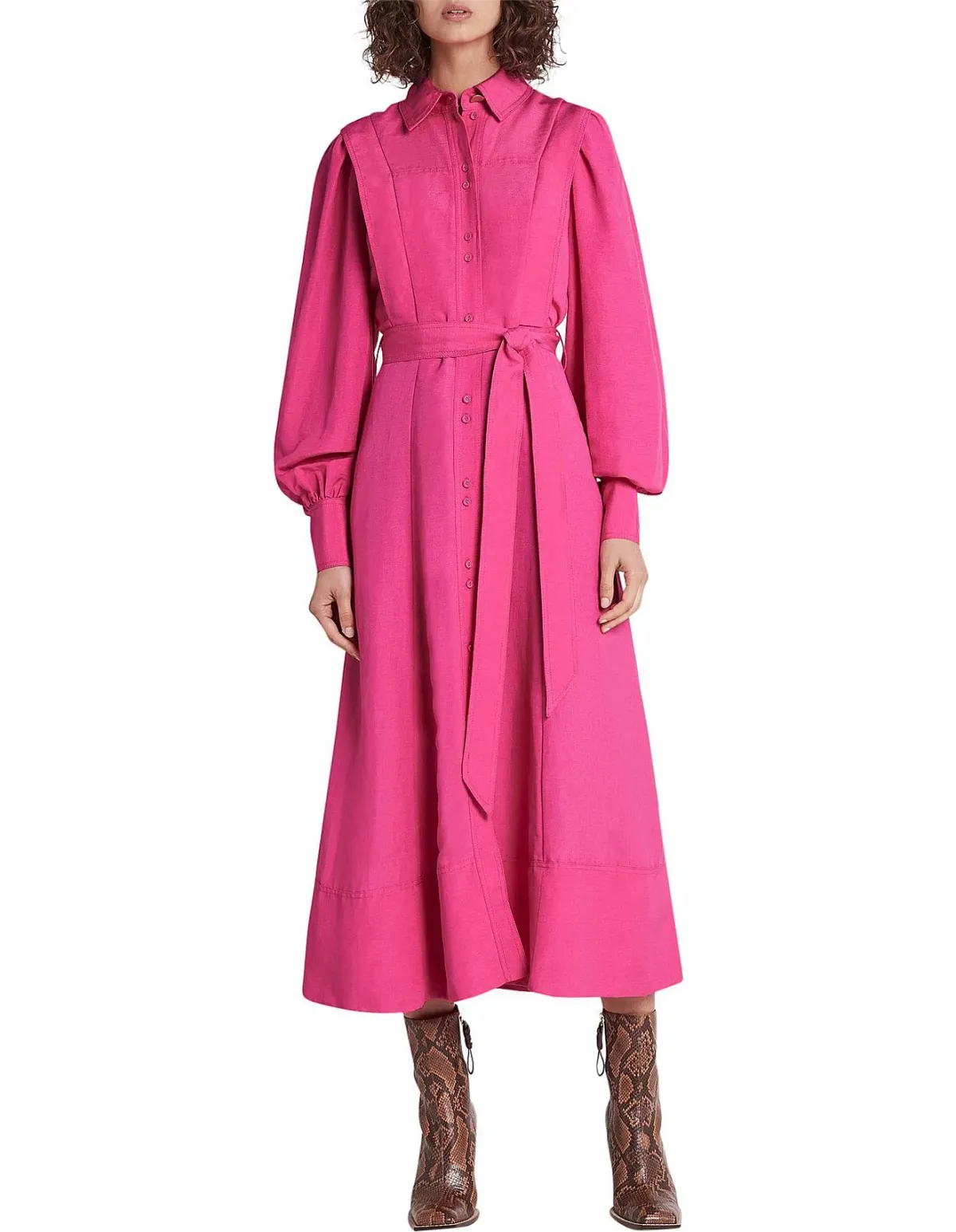 Aje Admiration Midi Shirt Dress Fuchsia Pink Size 8 for rent on The Volte - main image