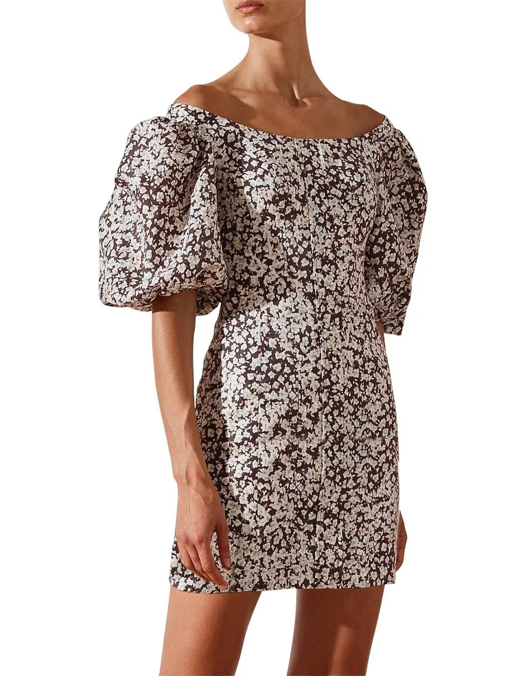 Shona Joy Dahlia Ots Fitted Mini Dress Print Size 10 for rent on The Volte - main image