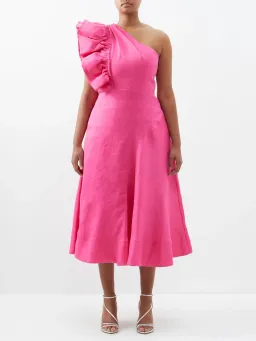 Aje Bonjour Asymmetric Midi Dress Fuchsia Size 16 for rent on The Volte - image 1
