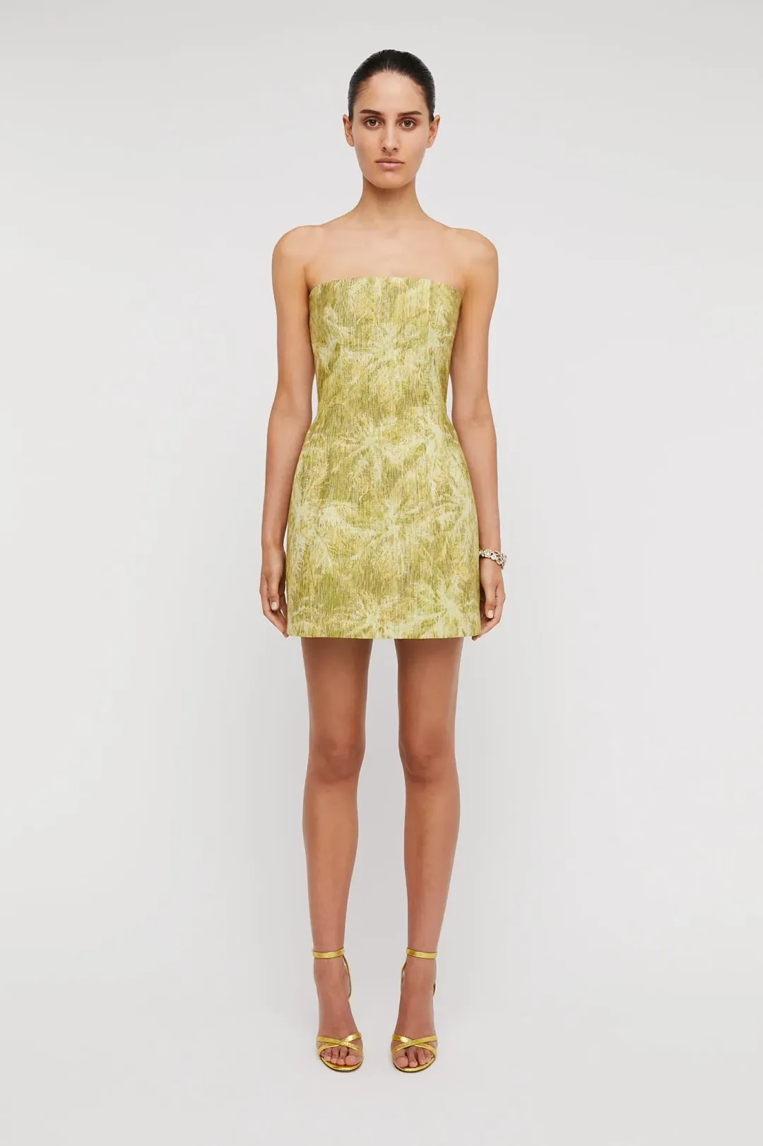 Scanlan Theodore Tinsel Linen Mini Dress Lime Size 10  for rent on The Volte - main image