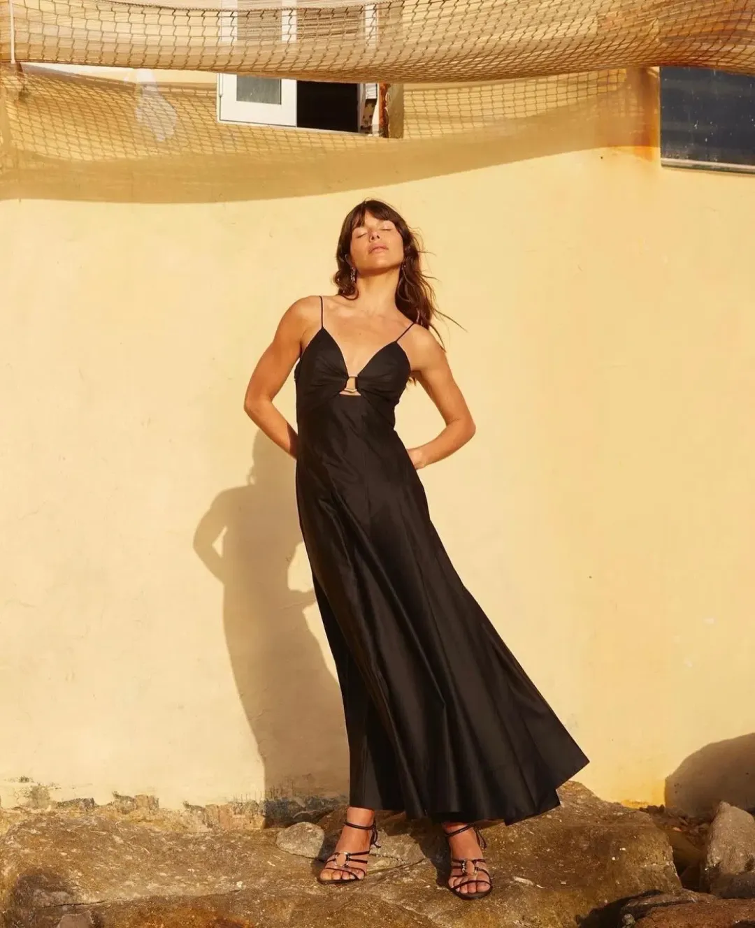 Aje Solstice Strappy Ring Midi Dress Black Size AU 10 for rent on The Volte - main image