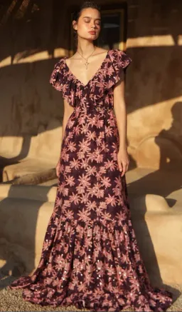 Sabina Musayev Long Dress Purple & Pink Floral Print Size Small / AU 8 for rent on The Volte - image 3