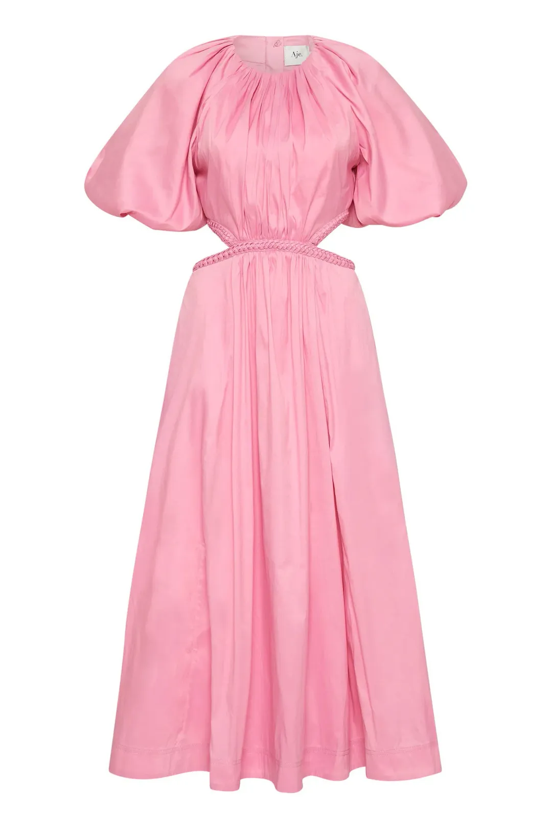 Aje Capucine Puff Sleeve Midi Dress Bon Bon Pink Size AU 8 for rent on The Volte - main image