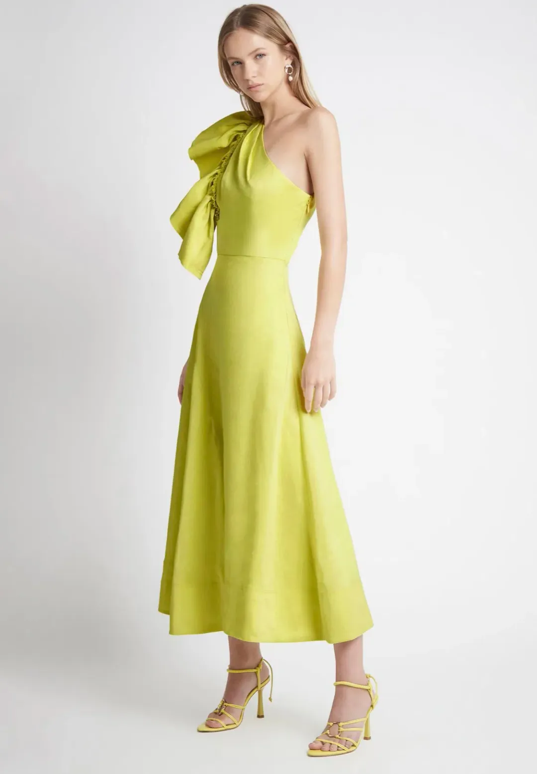 Aje Bonjour Asymmetric Midi Dress Lime Green Size 12 for rent on The Volte - main image