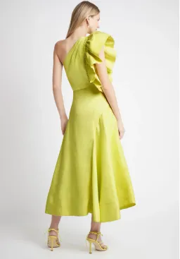 Aje Bonjour Asymmetric Midi Dress Lime Green Size 12 for rent on The Volte - image 3