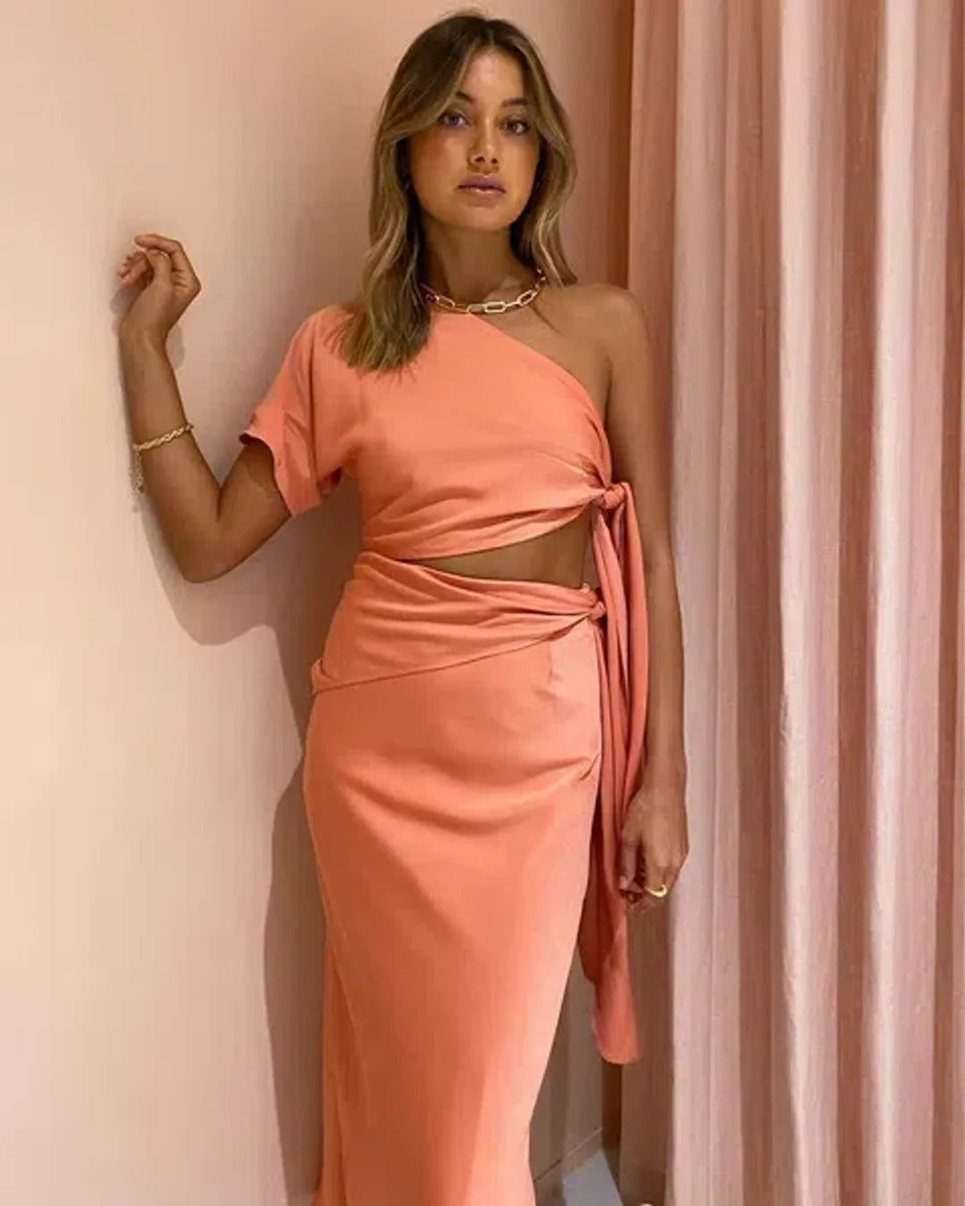 Issy Mona Midi Dress Coral Size 10 for rent on The Volte - main image