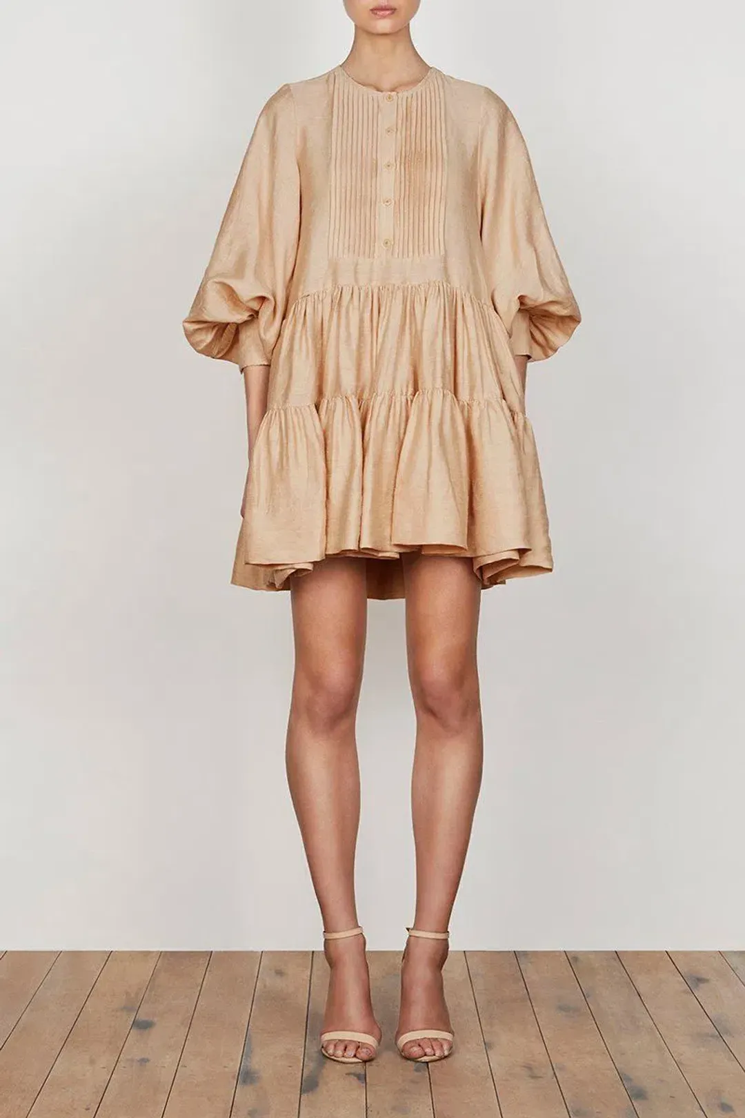 Shona Joy Savoye Linen Tuxedo Shirt Dress Biscuit Size 8 for rent on The Volte - main image