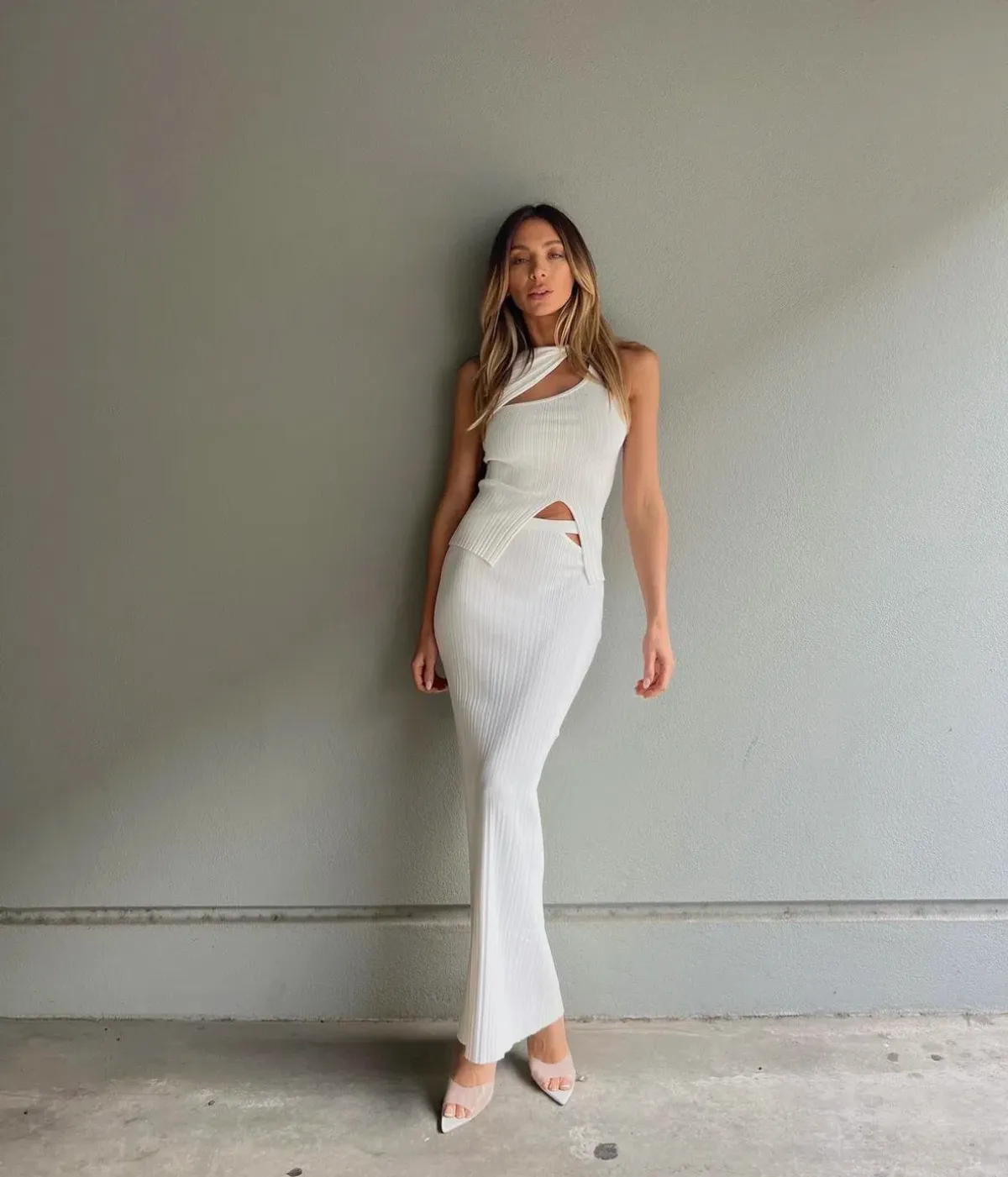 Henne Romee Knit Top and Skirt Set White Size 8 / S for rent on The Volte - main image