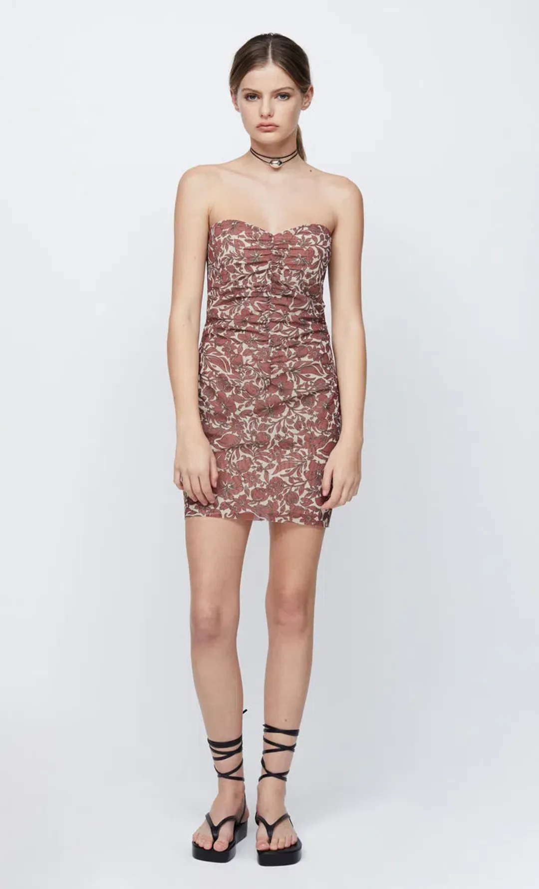 Bec & Bridge Priya Strapless Mini Dress Hibiscus Print Size 8 for rent on The Volte - main image