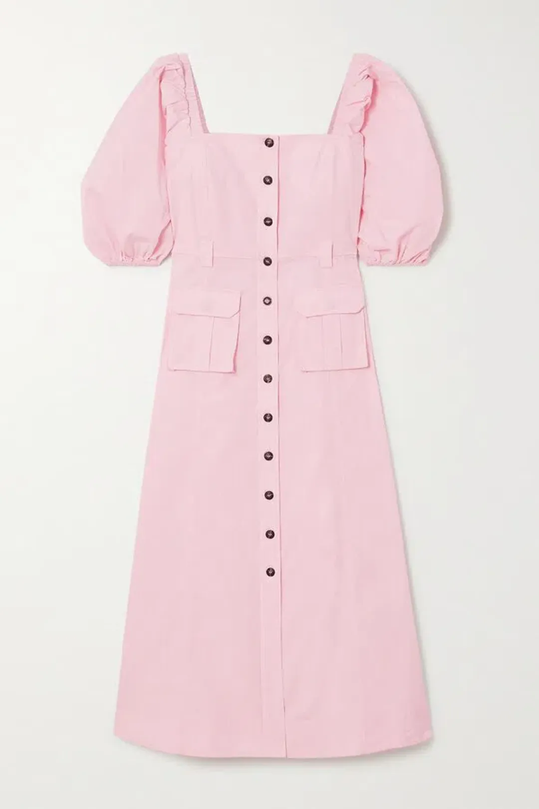 Ganni Cotton-blend Ripstop Midi Dress Pink Size 10  for rent on The Volte - main image
