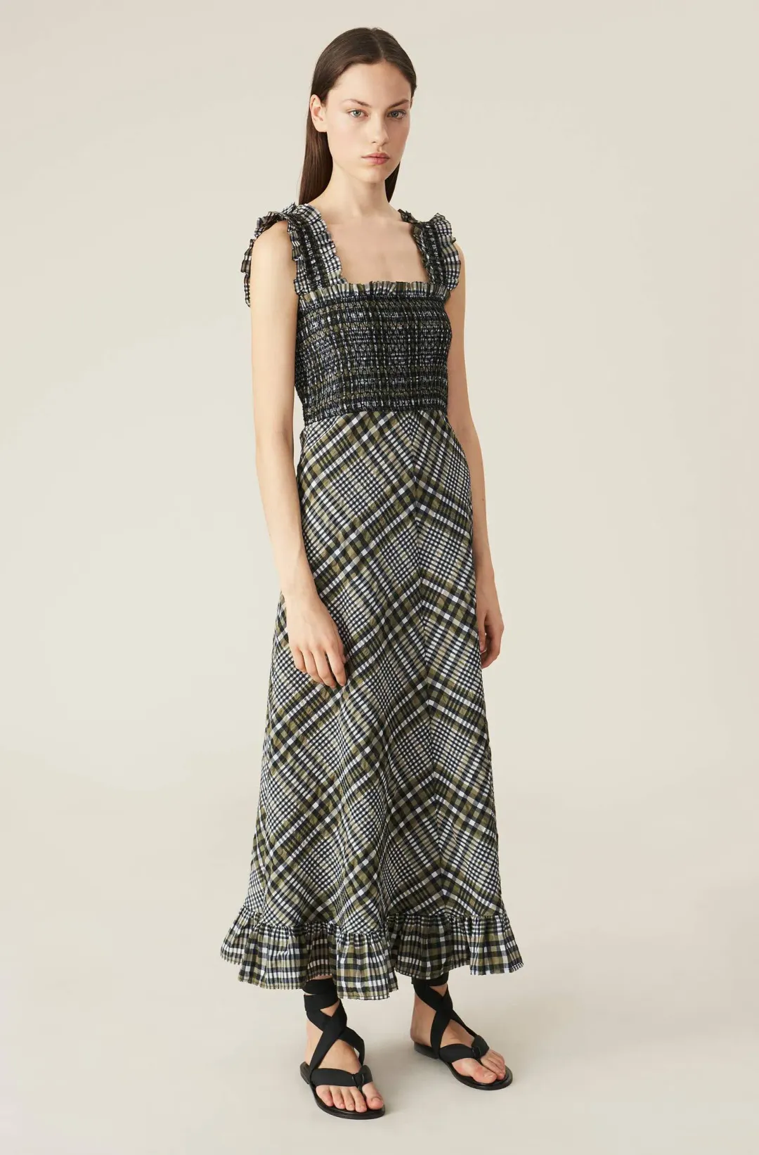 Ganni  Seersucker Check Maxi Dress Print Size 10  for rent on The Volte - main image