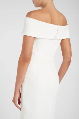 Rebecca Vallance Amore Off Shoulder Midi Dress Ivory Size 6  for rent on The Volte - image 3