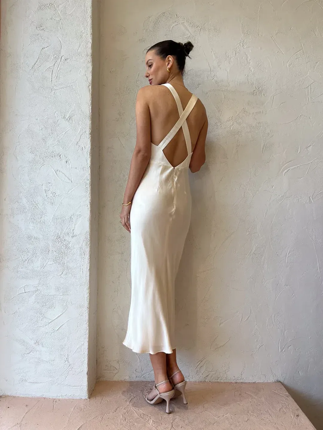Shona Joy Camille Lace Cross Back Midi Dress Cream/Black Size 8 for rent on The Volte - main image