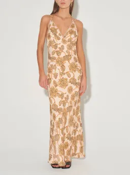 Hansen and Gretel Meadow Bias Backless Dress Peach Floral Size S / Au 8 for rent on The Volte - image 1