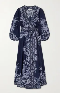 Zimmermann Aliane Floral Print Cotton Gauze Wrap Midi Dress Blue Size 4 / Au 16 for rent on The Volte - image 2