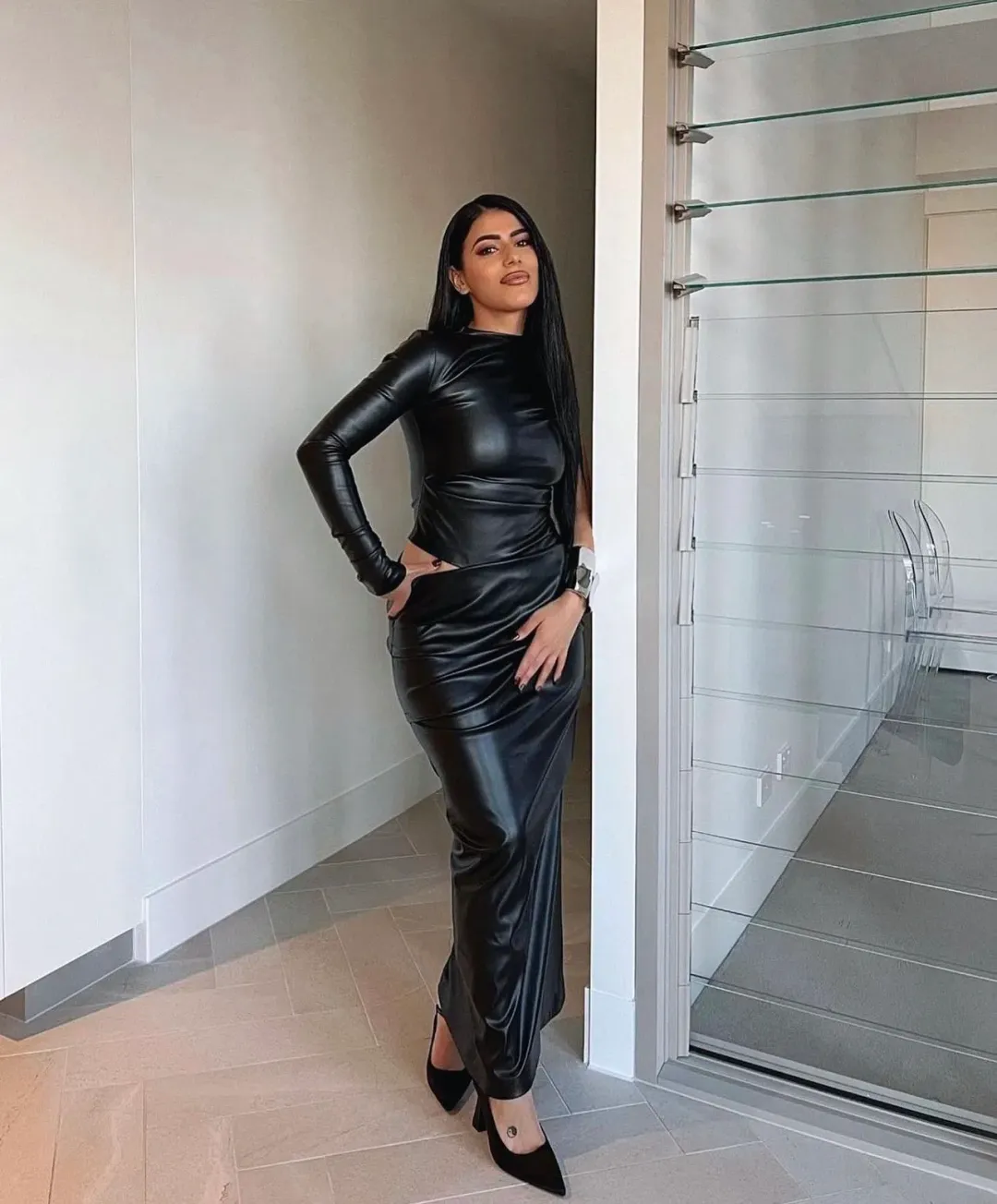 Effie Kats Tove Faux Leather Top and Skirt Set Black Size M / Au 10 for rent on The Volte - main image