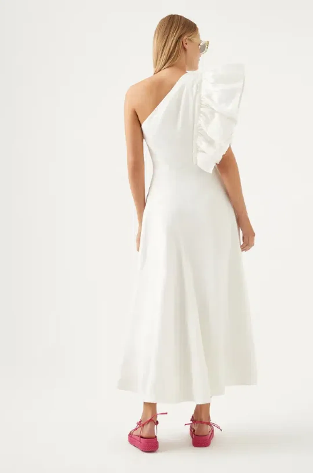 Aje Bonjour Asymmetric Midi Dress Ivory Size 8 for rent on The Volte - main image