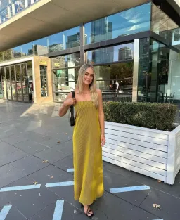 Camilla and Marc Izaro Strapless Maxi Column Dress in Brown/Gold Stripe Size 12 for rent on The Volte - image 4