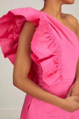 Aje Bonjour Asymmetric Midi Dress Fuchsia Pink Size AU 16  for rent on The Volte - image 2