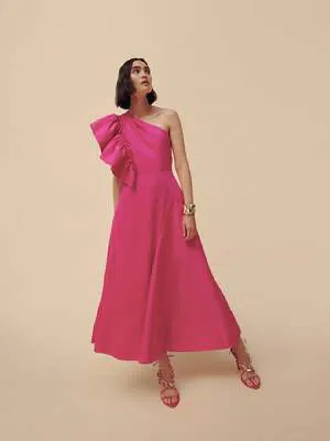 Aje Bonjour Asymmetric Midi Dress Fuchsia Pink Size AU 16  for rent on The Volte - main image
