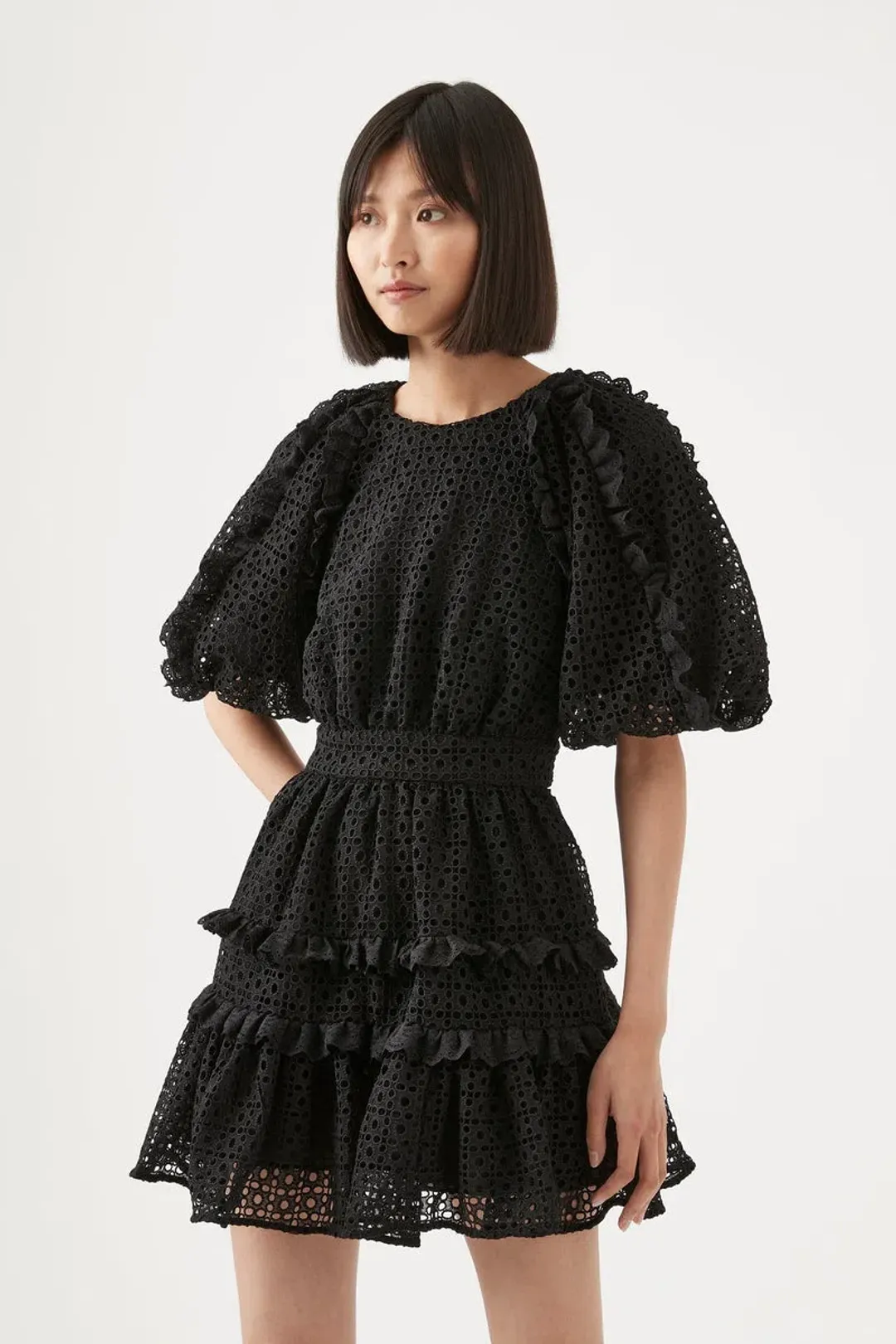 Aje Aveline Broderie Mini Dress Black Size 12 for rent on The Volte - main image