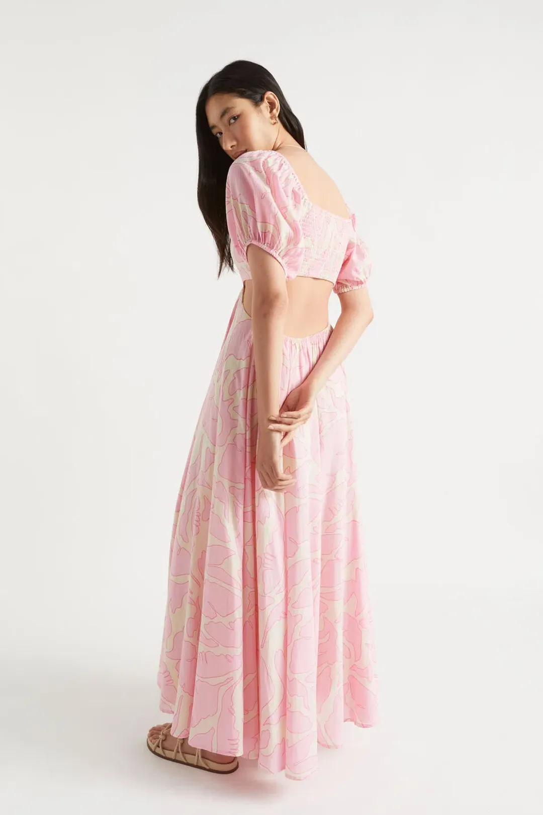 Seed Heritage Voile Floral Off Shoulder Maxi Dress Pink/Floral Size 6 for rent on The Volte - main image