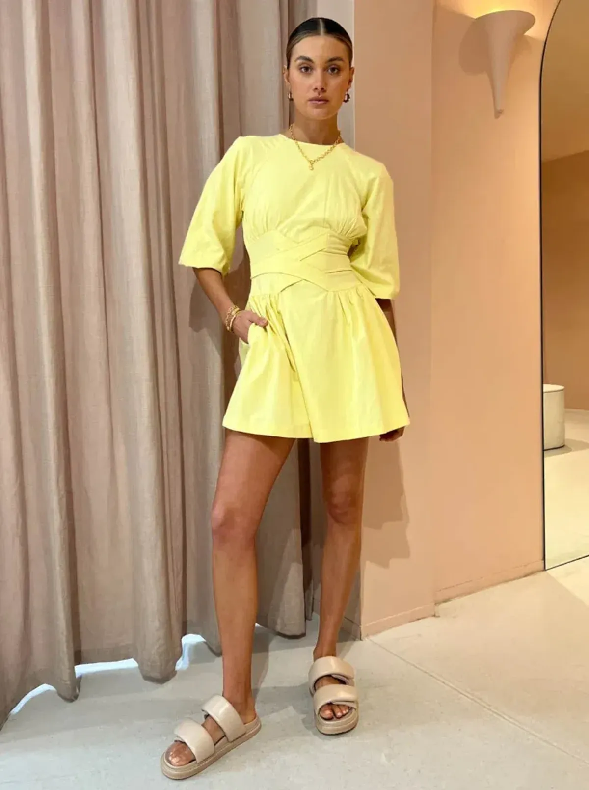 Sovere Mini Dress In Yellow Size AU 10 for rent on The Volte - main image