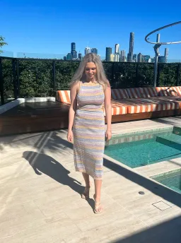 Suboo Elise High Neck Cutout Dress in Lilac Stripe Size XS / AU 10 for rent on The Volte - image 4