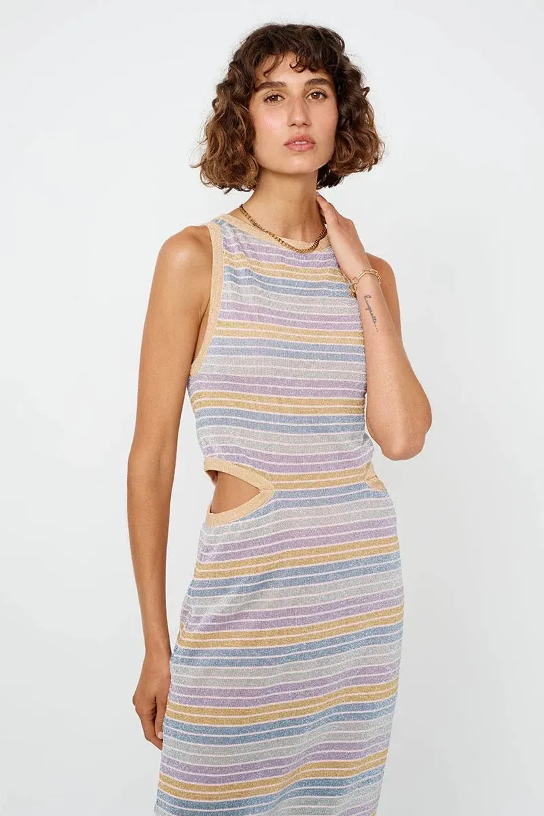 Suboo Elise High Neck Cutout Dress in Lilac Stripe Size XS / AU 10 for rent on The Volte - main image