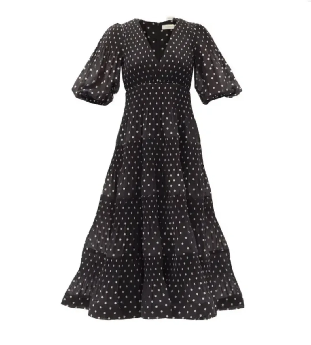 Zimmermann Polka-Dot Voile Puff Sleeve Midi Dress Black and White Size 1 / AU 10 for rent on The Volte - main image