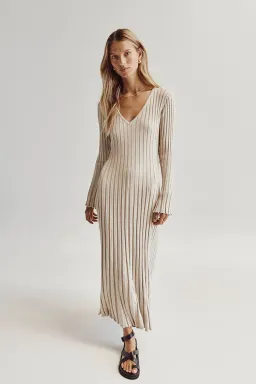Dissh Reign Stone Sleeved Knit Midi Dress Stone Size XS/AU 6 for rent on The Volte - image 1
