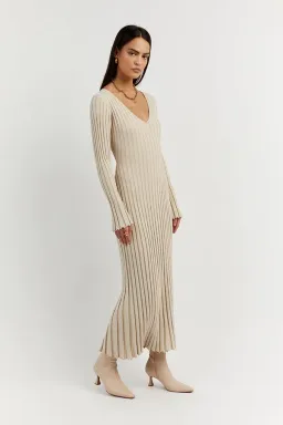 Dissh Reign Stone Sleeved Knit Midi Dress Stone Size XS/AU 6 for rent on The Volte - image 3
