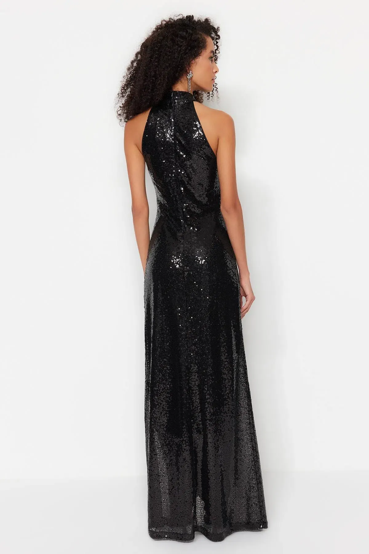 Bariano Black Halter Sequin Gown Size 8 for rent on The Volte - main image