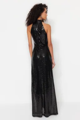Bariano Black Halter Sequin Gown Size 8 for rent on The Volte - image 1