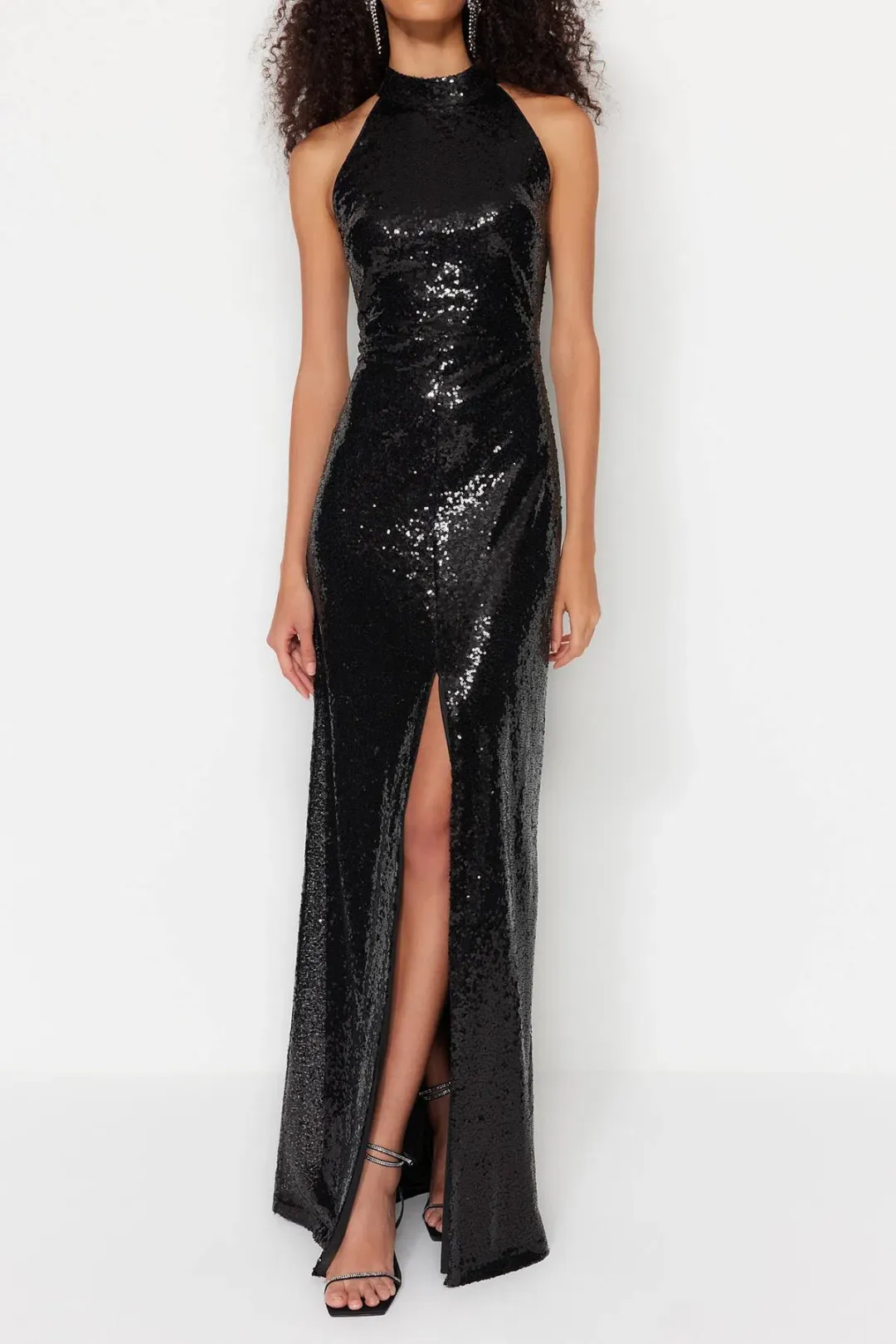 Bariano Black Halter Sequin Gown Size 8 for rent on The Volte - main image
