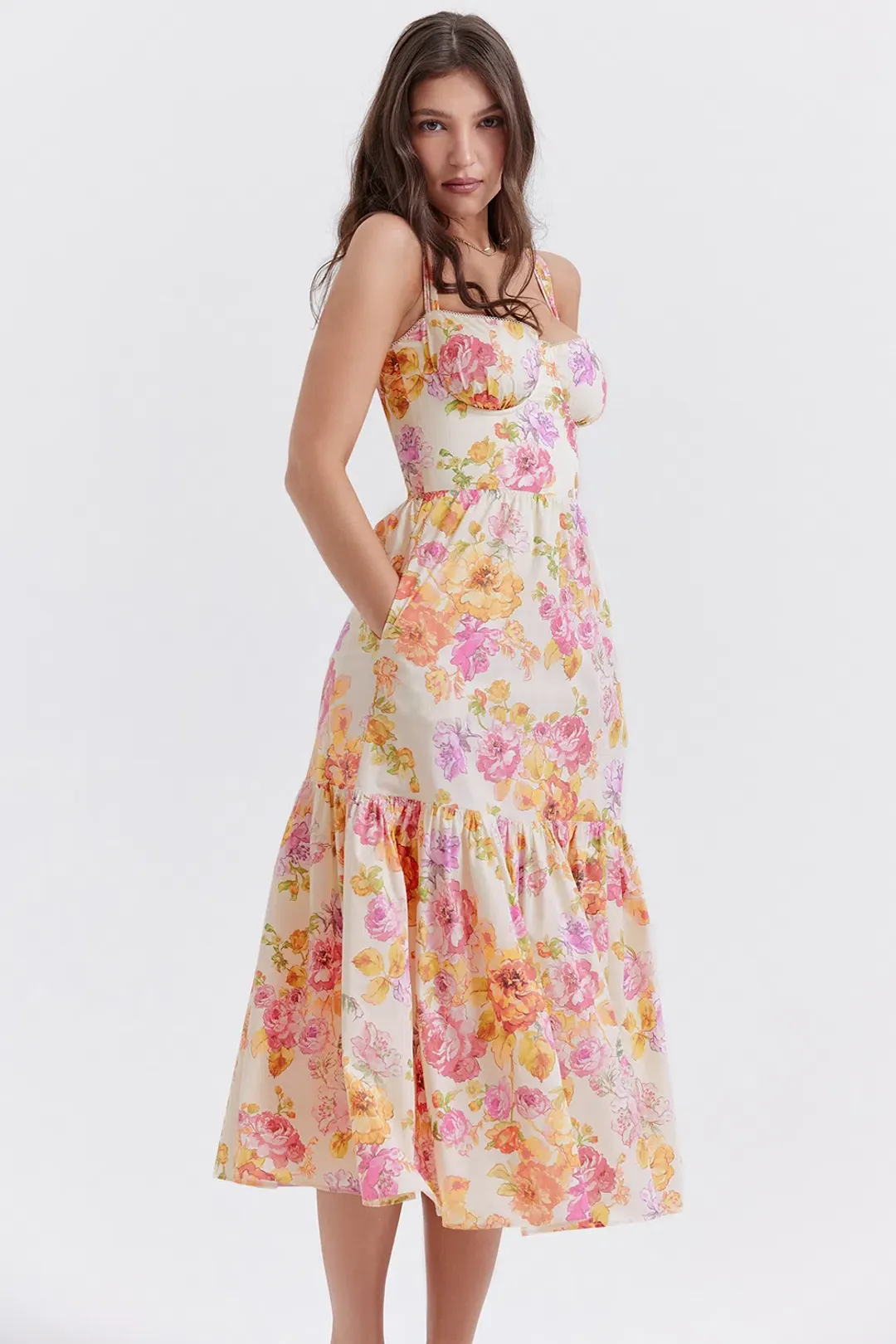 House Of CB Elia Ivory Floral Midi Sundress Floral Size S / Au 8 for rent on The Volte - main image