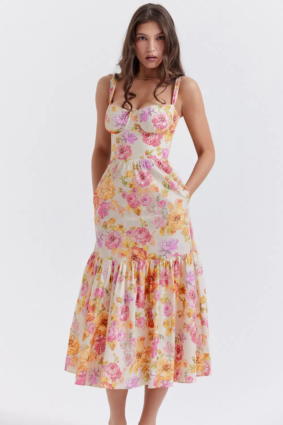 House Of CB Elia Ivory Floral Midi Sundress Floral Size S / Au 8 for rent on The Volte - main image