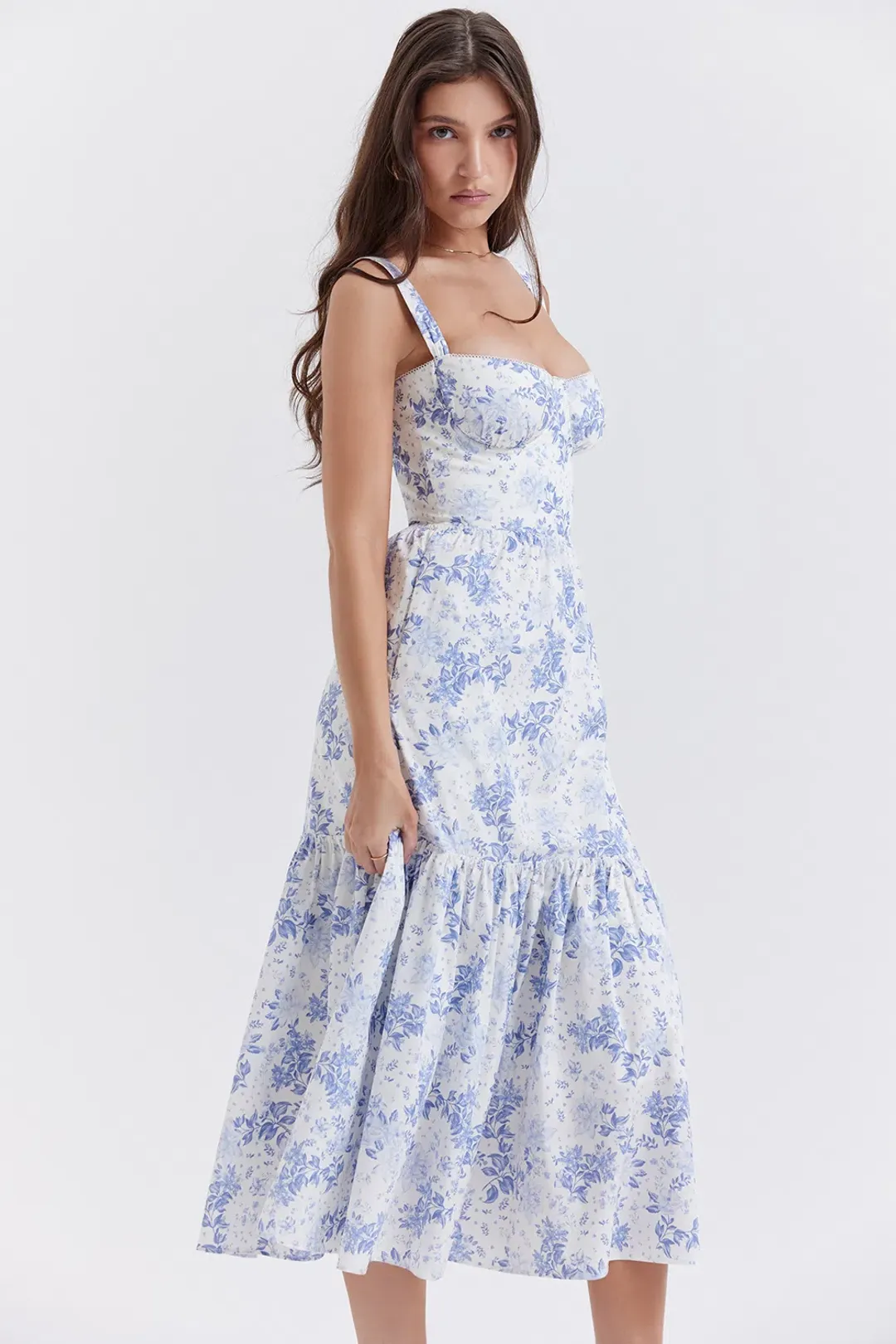 House Of CB Elia Blue Print Midi Sundress Floral Size S / Au 8 for rent on The Volte - main image