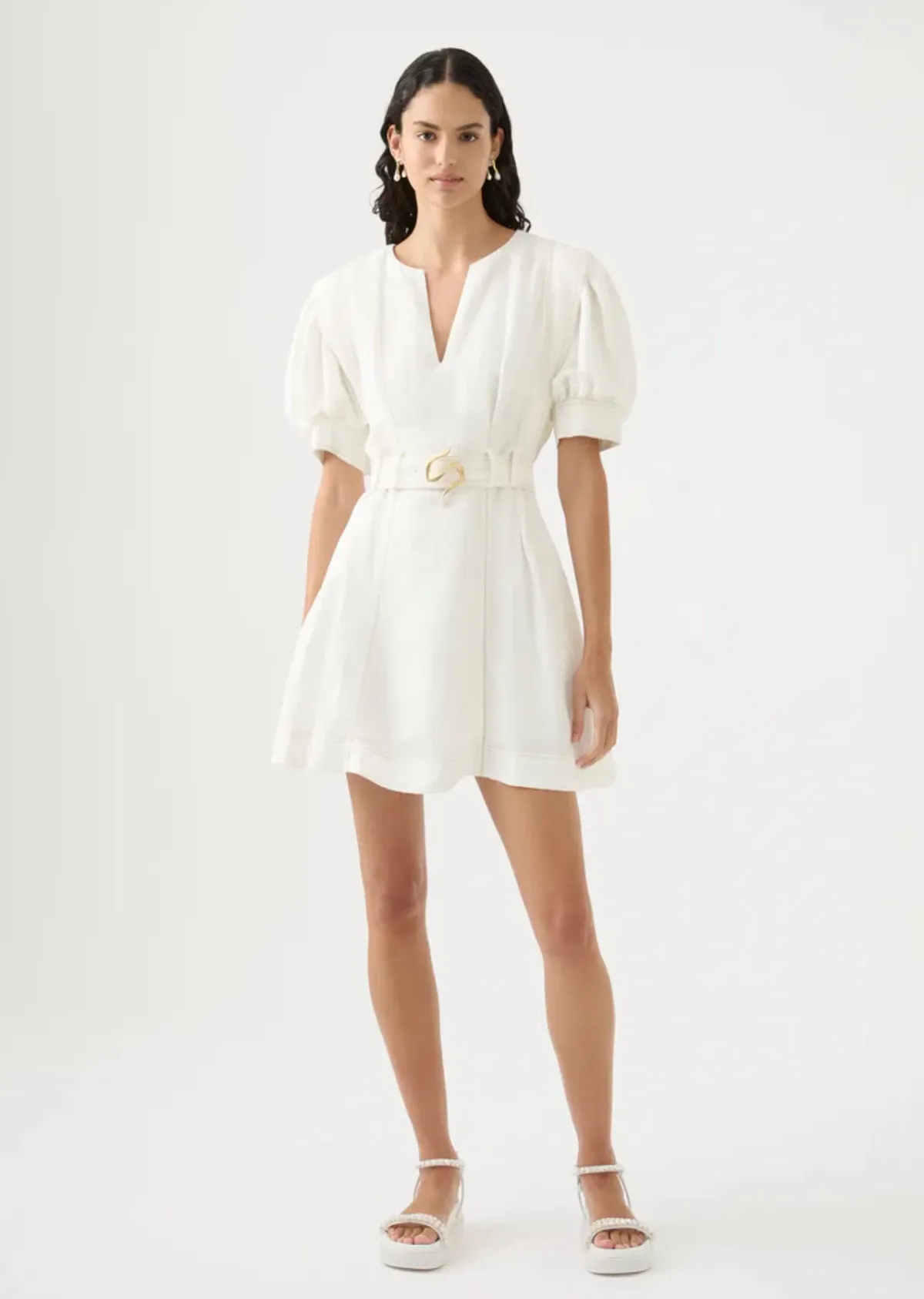 Aje Beacon Structured Mini Dress Ivory Size S/AU 8 for rent on The Volte - main image