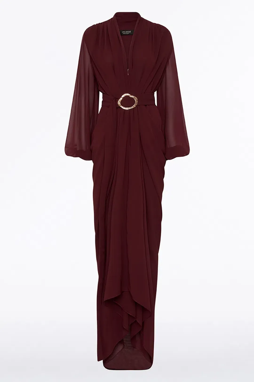 Carla Zampatti Merlot Georgette Waterfall Dress Size 14 for rent on The Volte - main image