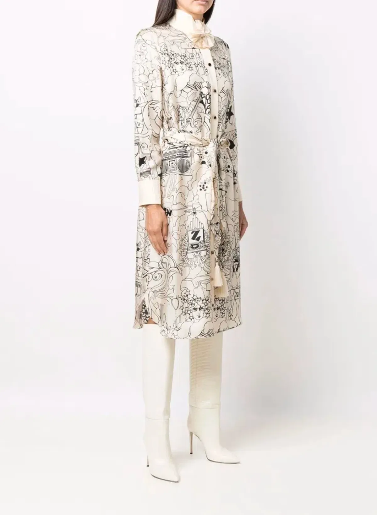 Zimmermann Collage Silk Bow Detail Midi Dress Cream Size 0 / Au 8 for rent on The Volte - main image