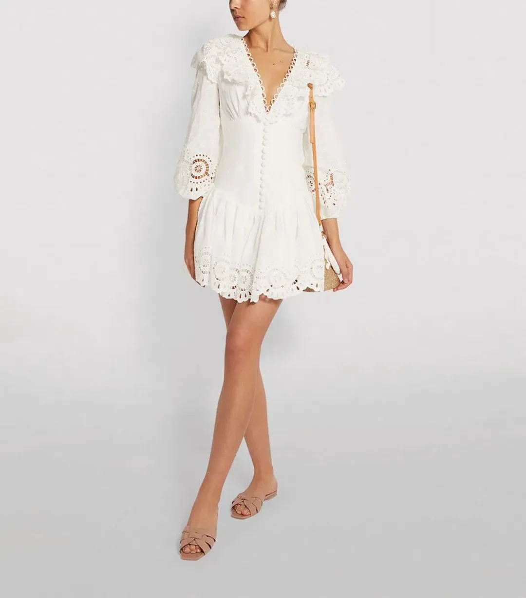 Zimmermann Bellitude Scallop Mini Dress in White Size 0 / Au 8 for rent on The Volte - main image