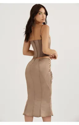 House of CB Chantelle Satin Corset & Sidonie Skirt Set Latte Size M / Au 10 for rent on The Volte - image 3